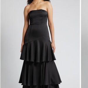 Lulus Blissfully Beautiful Strapless Tiered Satin Gown